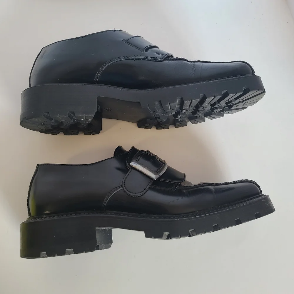 SOLD!! ALDO Chunky Heel Vintage Mens Black Patent Leather Slip-On Shoes Size 44 - Picture 5 of 14